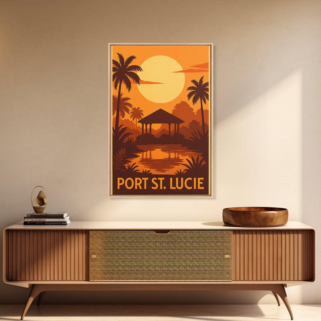 Port St Lucie Travel Poster, Canvas Print, Warm Sunset Silhouette Art, Port St Lucie City Art, City Illustration, City Travel Prints