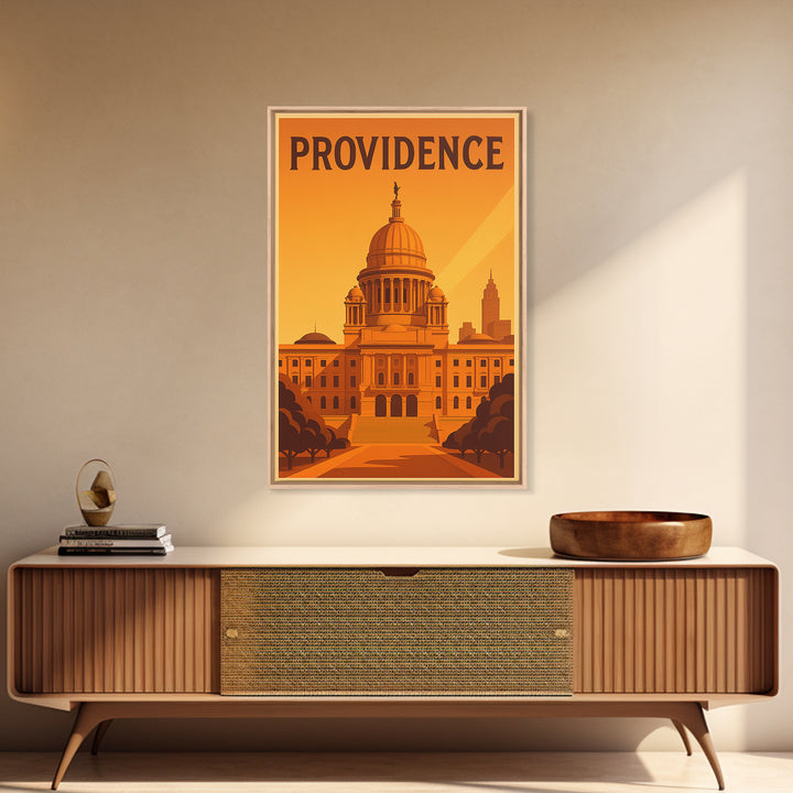 Providence Rhode Island Travel Poster, Canvas Print, Warm Sunset Silhouette Art, Providence Print, Gift For Travelers, Travel Wall Art