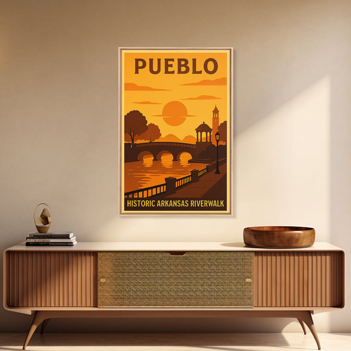Pueblo Colorado Travel Poster, Canvas Print, Golden Poster Art, Pueblo Poster Print, Travel Wall Art, City Art Print, Watercolor Skyline Art