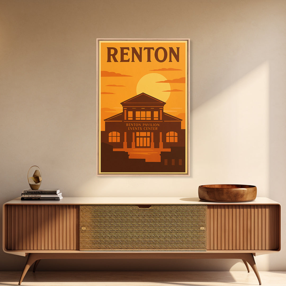 Renton Washington Travel Poster, Canvas Print, Warm Sunset Silhouette Art, Renton Art Print, Modern Wall Decor, Wall Art, Fine Art Print