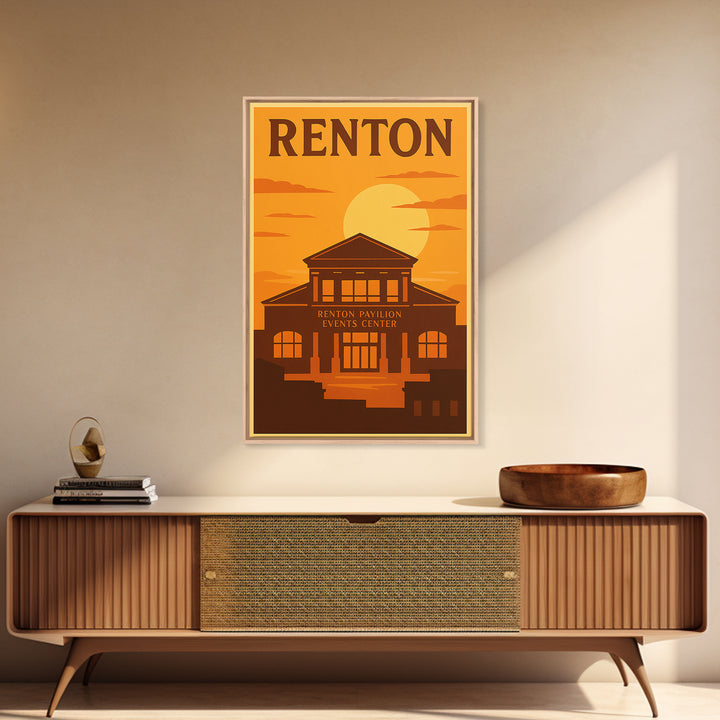 Renton Washington Travel Poster, Canvas Print, Warm Sunset Silhouette Art, Renton Art Print, Modern Wall Decor, Wall Art, Fine Art Print