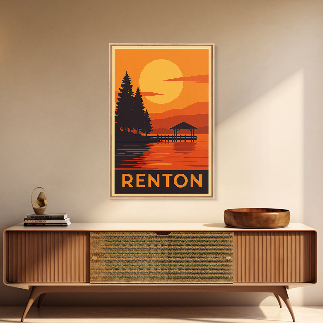 Renton Travel Poster, Canvas Print, Golden Travel Poster Art, Renton Art Print, Travel Art Print, Fine Art Print, Travel Poster Art