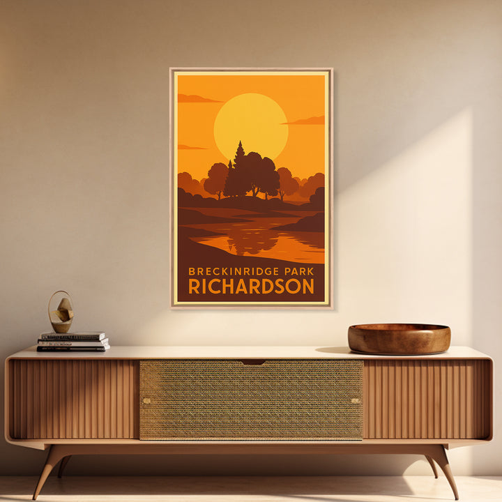Richardson Travel Poster, Canvas Print, Warm Sunset Silhouette Art, Richardson Travel Art, Watercolor Skyline Art, Mid Century Wall Art