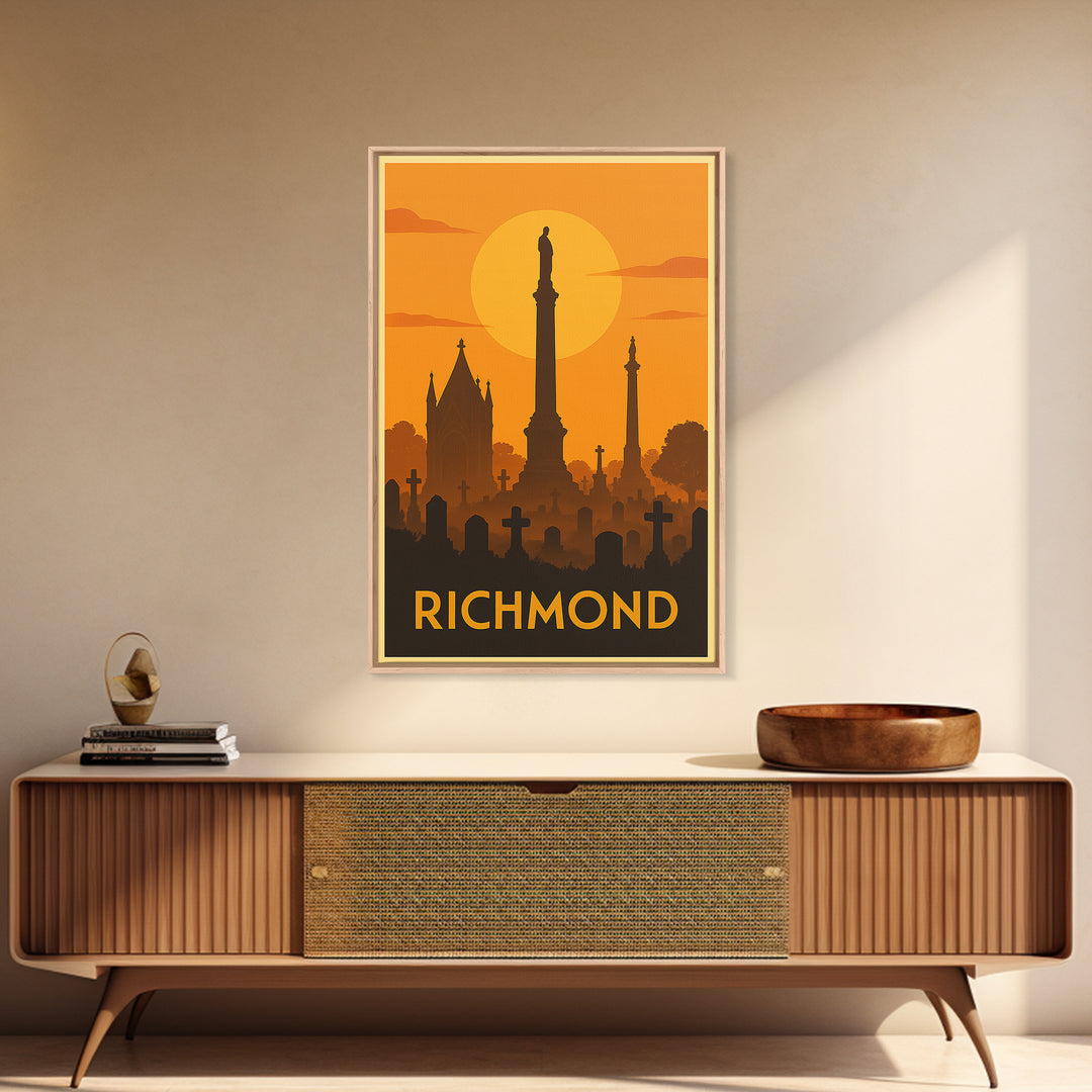 Richmond Travel Poster, Canvas Print, Warm Sunset Silhouette Art, Richmond City Art, Modern Wall Decor, Living Room Wall Art, Design 3