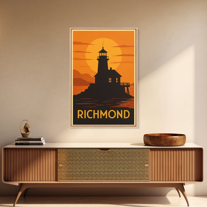 Richmond Travel Poster, Canvas Print, Warm Sunset Silhouette Art, Richmond Art Print, Home Office Decor, Travel Wall Art, Travel Poster Art