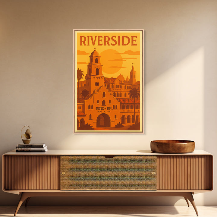 Riverside California Travel Poster, Framed Canvas Print, Golden Travel Poster Art, Riverside City Art, Living Room Wall Art, Travel Wall Art