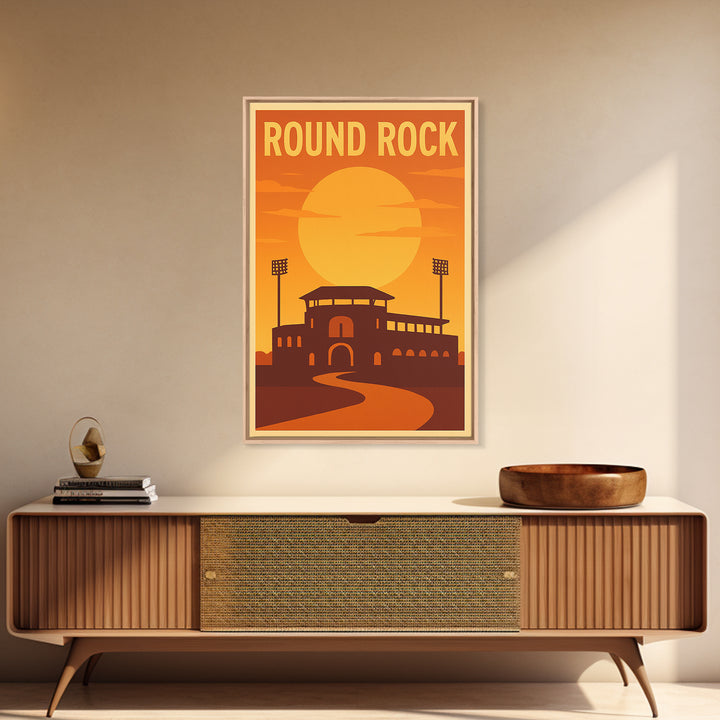 Round Rock Texas Travel Poster, Canvas Print, Gold Art Deco Poster Art, Round Rock City Art, City Illustration, Art Print, Travel Wall Art