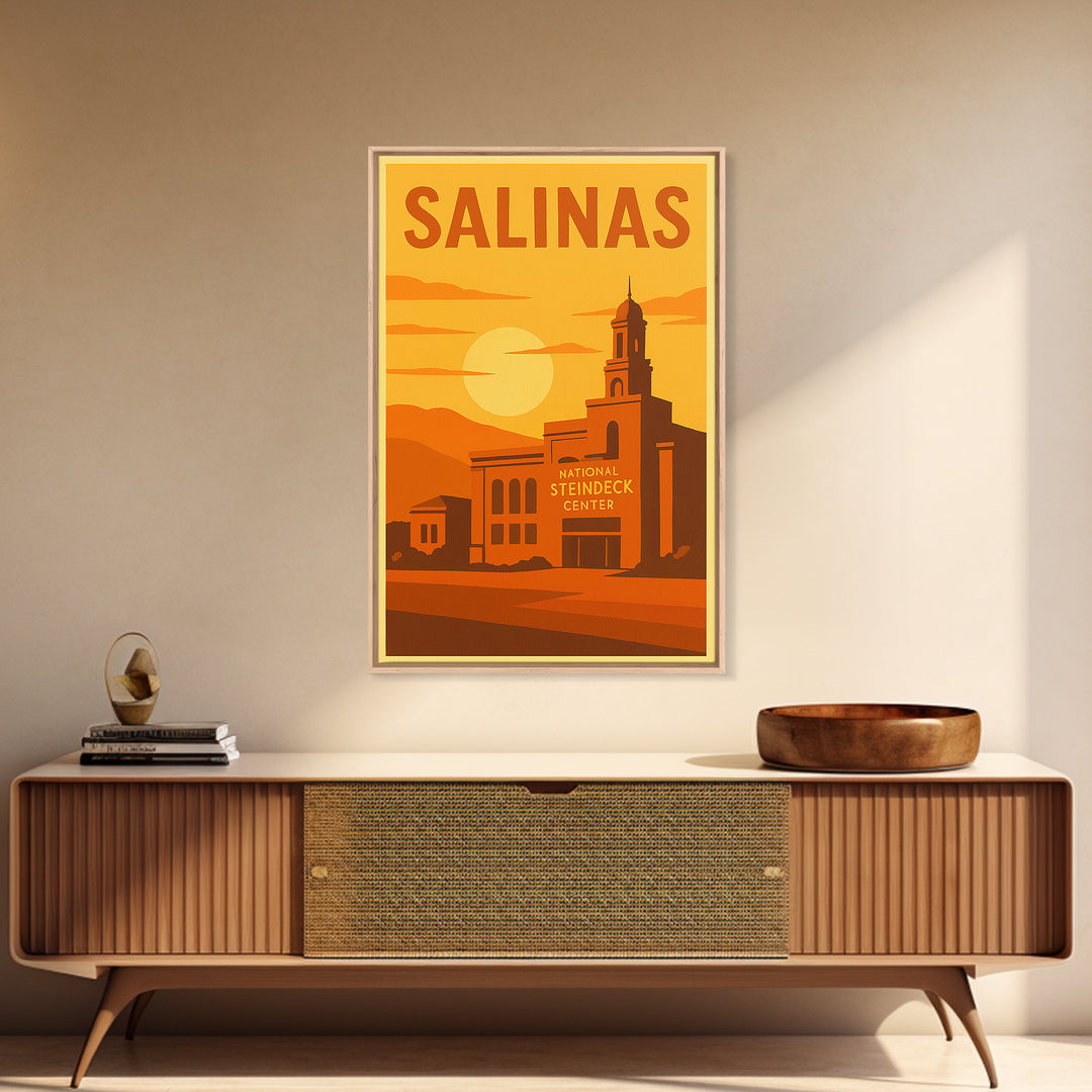 Salinas California Travel Poster, Framed Canvas Print, Gold Art Deco Poster Art, Salinas Art Print, Vintage City Poster, City Travel Prints