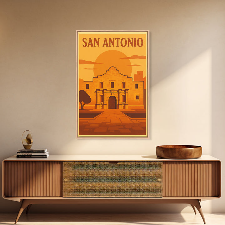 San Antonio Texas Travel Poster, Canvas Print, Warm Sunset Silhouette Art, San Antonio Travel Art, Travel Poster Art, Vintage City Art