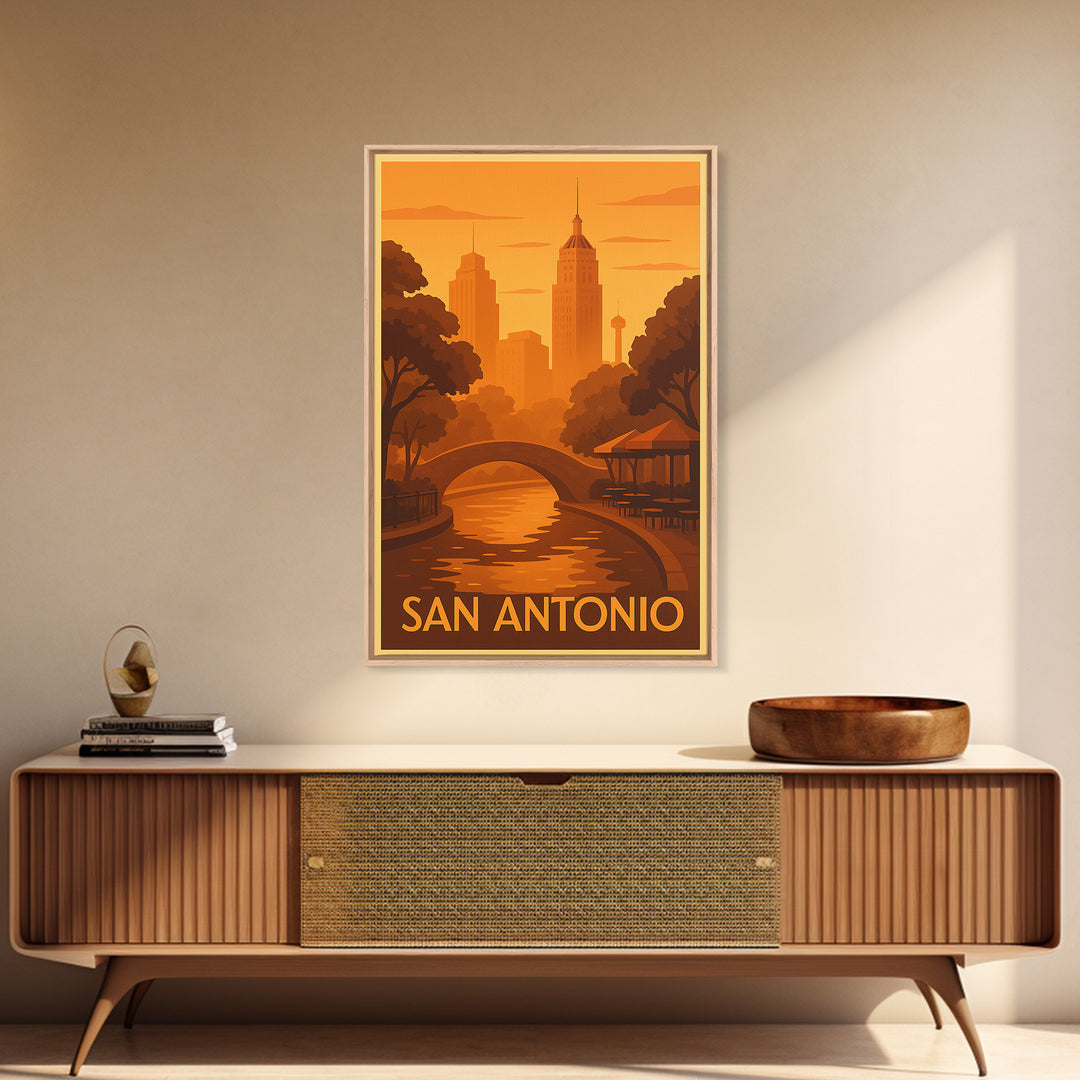 San Antonio Travel Poster, Canvas Print, Warm Sunset Silhouette Art, San Antonio Art Print, Modern Wall Decor, Travel Poster Set