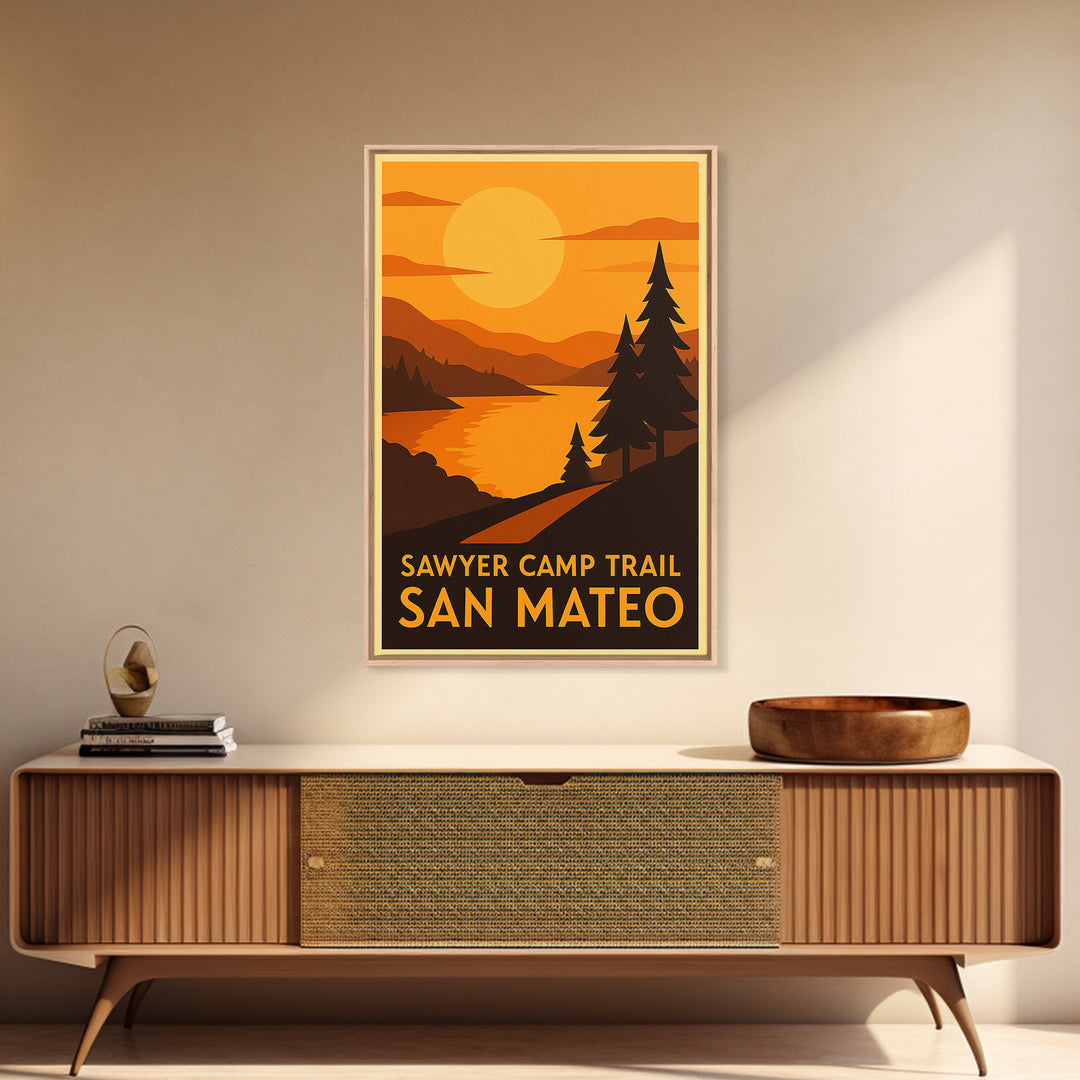 San Mateo Travel Poster, Canvas Print, Warm Sunset Silhouette Art, San Mateo Travel Art, City Travel Prints, Vintage Travel Art