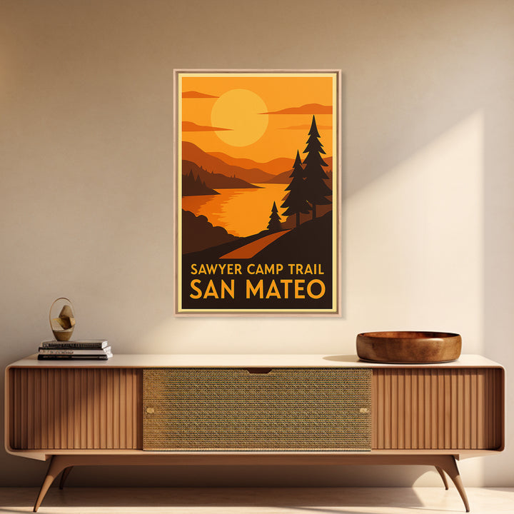 San Mateo Travel Poster, Canvas Print, Warm Sunset Silhouette Art, San Mateo Travel Art, City Travel Prints, Vintage Travel Art