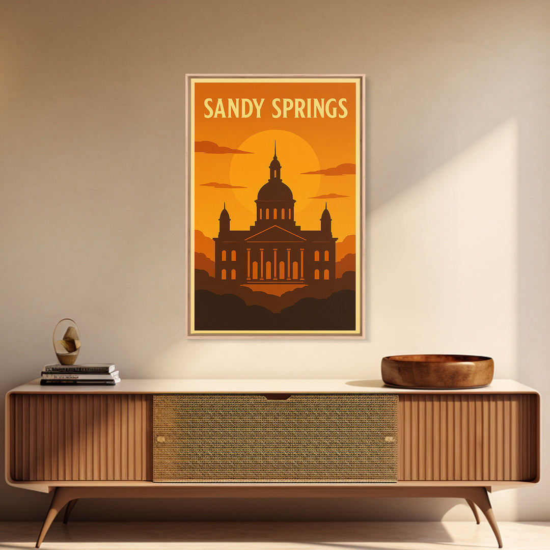 Sandy Springs Georgia Travel Poster, Canvas Print, Warm Sunset Silhouette Art, Sandy Springs Wall Art, Travel Poster Set, City Poster