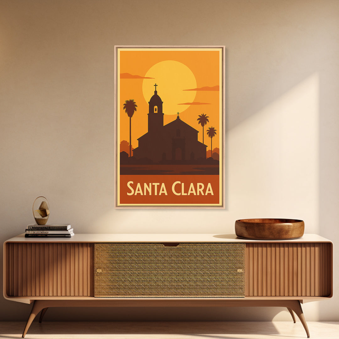 Santa Clara Travel Poster, Framed Canvas Print, Gold Art Deco Poster Art, Santa Clara Art Print, Travel Art Print, Home Office Decor