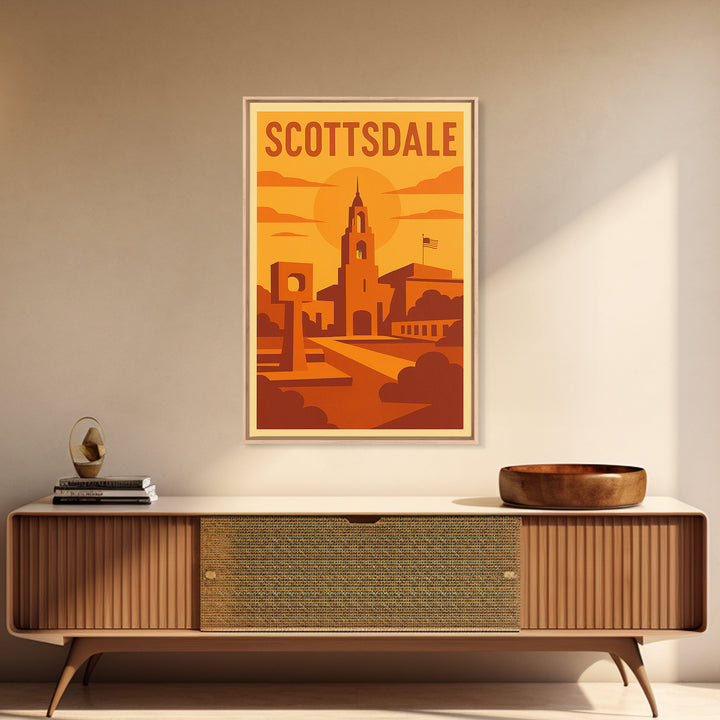 Scottsdale Arizona Travel Poster, Canvas Print, Warm Sunset Silhouette Art, Scottsdale Art Print, Mid Century Wall Art, Vintage Travel Print