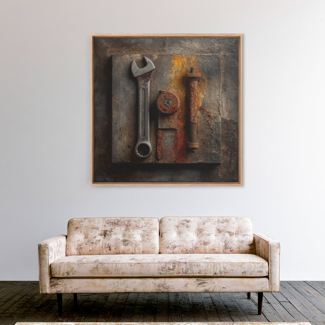 Wrench and Bolts Arranged Like Old Master Canvas Print, Garage Art, Car Wall Art, Garage Decor, Motor, Fathers Day Art, GAR-1x1-18