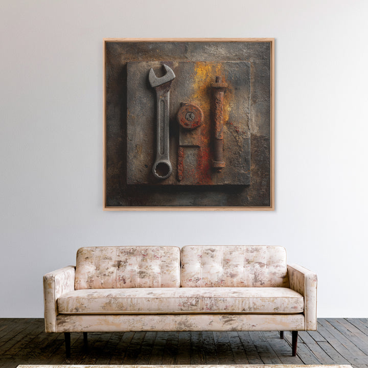 Wrench and Bolts Arranged Like Old Master Canvas Print, Garage Art, Car Wall Art, Garage Decor, Motor, Fathers Day Art, GAR-1x1-18