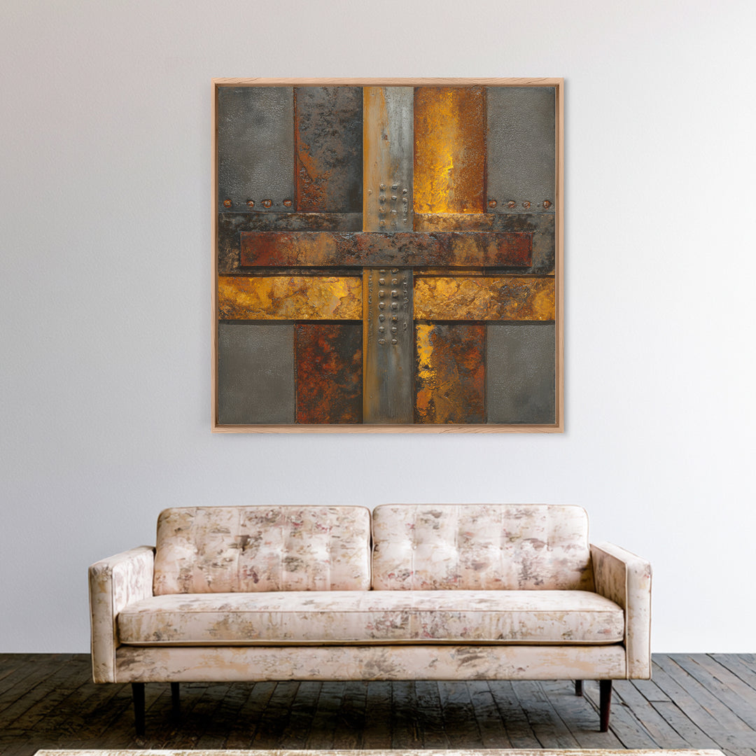 Steel and Rust Texture Abstract Panel Framed Canvas Print, Garage Art, Garage Decor, Abstract Art, Motor, Art Print, Room Decor, GAR-1x1-71