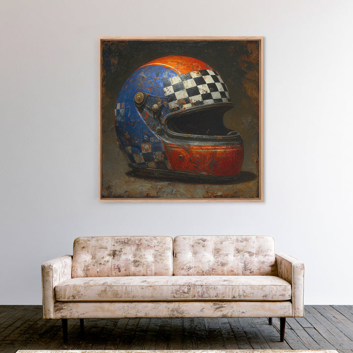 Racing Helmet with Checkered Flag Pattern Canvas Print, Garage Art, Garage Art Poster, Garage Decor, Fine Art, Motor, GAR-1x1-92