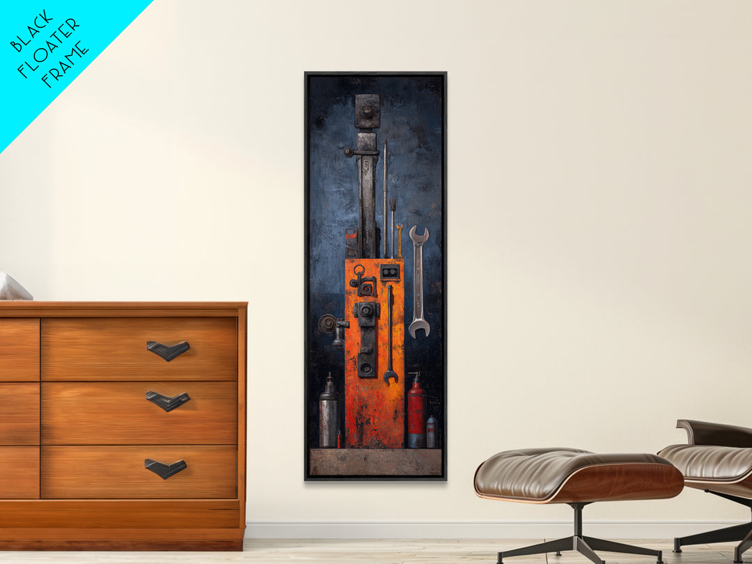 Garage Tool Silhouettes Arranged as Graphic Icons Framed Canvas Print, Garage Art, Fathers Day Art, Garage Decor, Motor, GAR-1x3-74