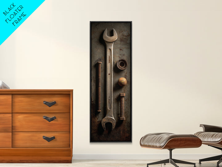Wrench and Bolts Arranged Like Old Master Canvas Print, Garage Art, Tattoo Art, Garage Decor, Fine Art, Motor, Minimalist Decor, GAR-1x3-78