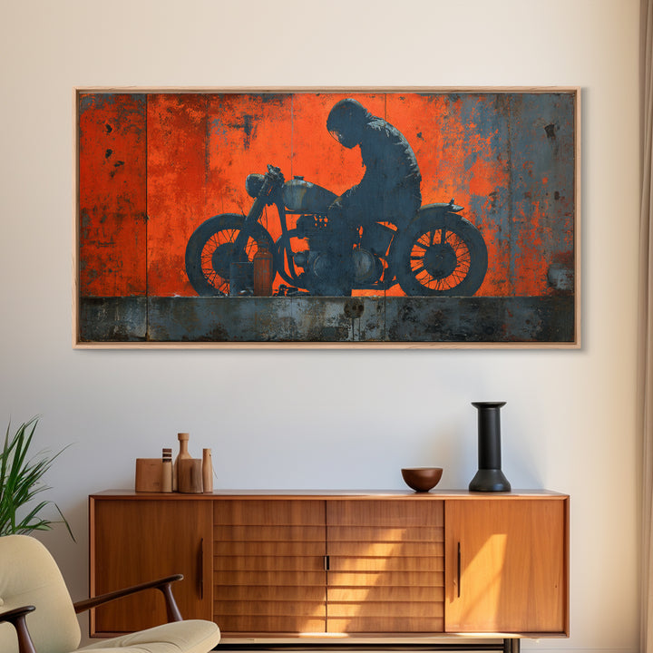 Motorcycle Rider Silhouette Framed Canvas Print, Garage Art, Statement Artwork, Garage Decor, Fine Art, Motor, Wall Decor, GAR-2x1-20