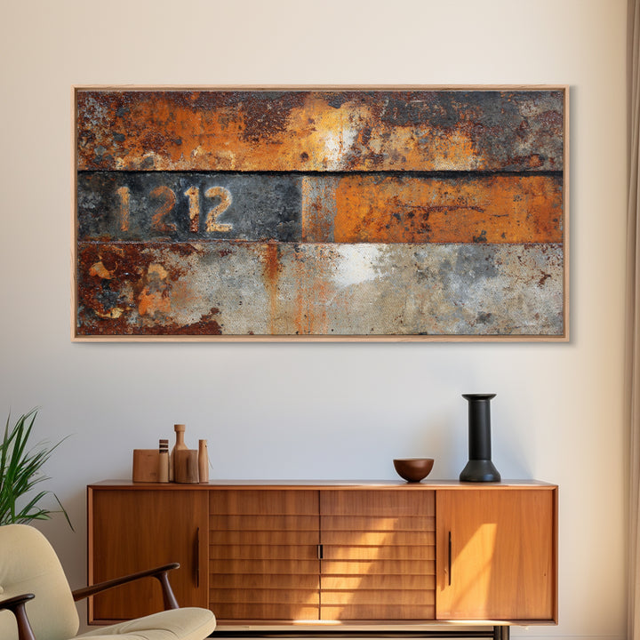 Rusty License Plate Collage Framed Canvas Print, Garage Art, Minimalist Decor, Garage Decor, Fine Art, Motor, Metal Art, GAR-2x1-28