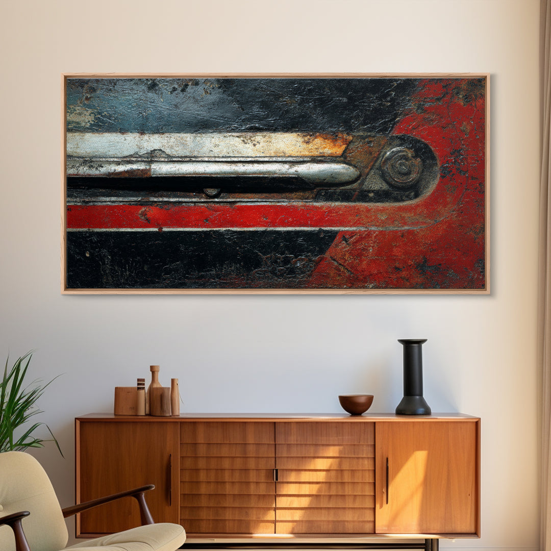 Black and Red Racing Stripe Abstraction Framed Canvas Print, Garage Art, Luxury Decor, Garage Decor, Abstract Art, Motor, GAR-2x1-8