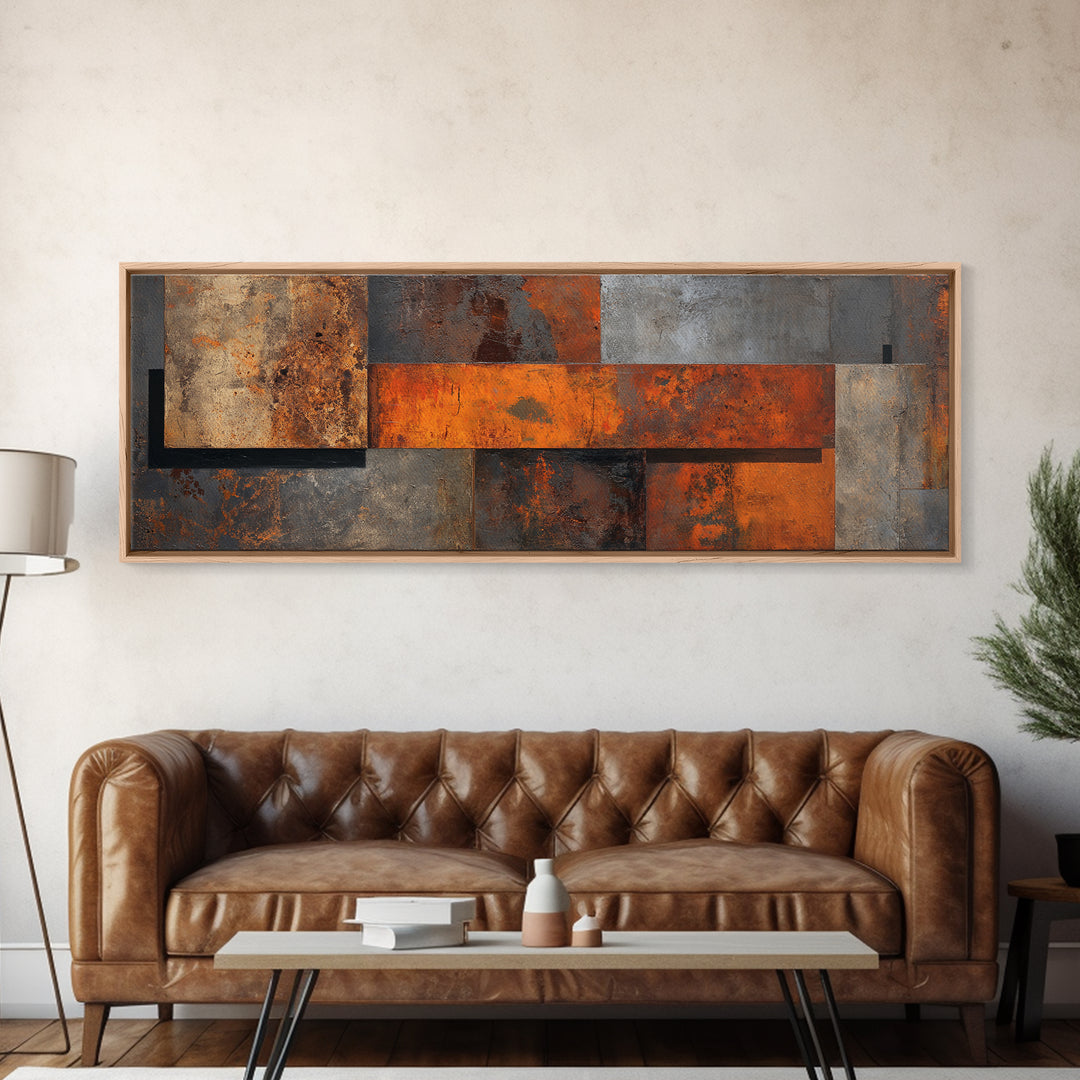 Steel and Rust Texture Abstract Panel Framed Canvas Print, Garage Art, Garage Art Poster, Garage Decor, Fine Art, Motor, GAR-3x1-15