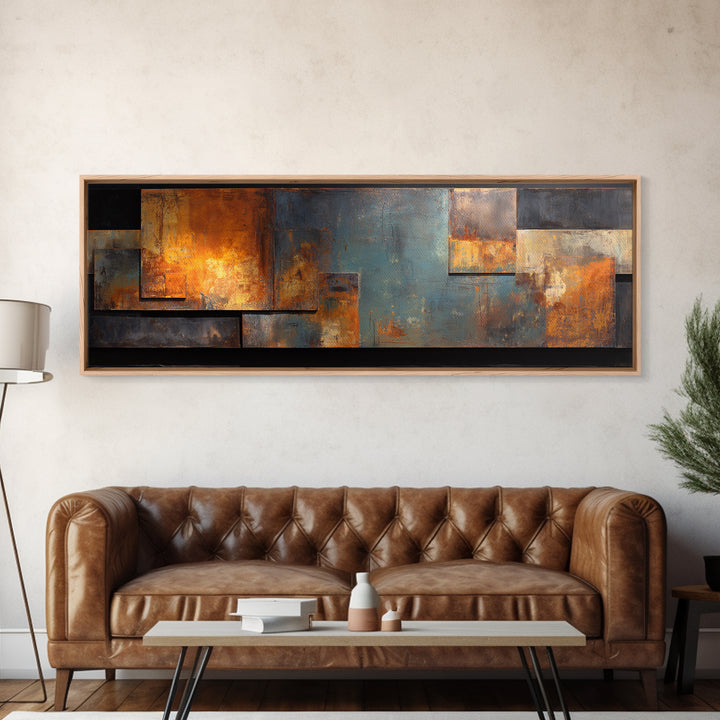 Steel and Rust Texture Abstract Panel Framed Canvas Print, Garage Art, Room Decor, Garage Decor, Abstract Art, Motor, GAR-3x1-63
