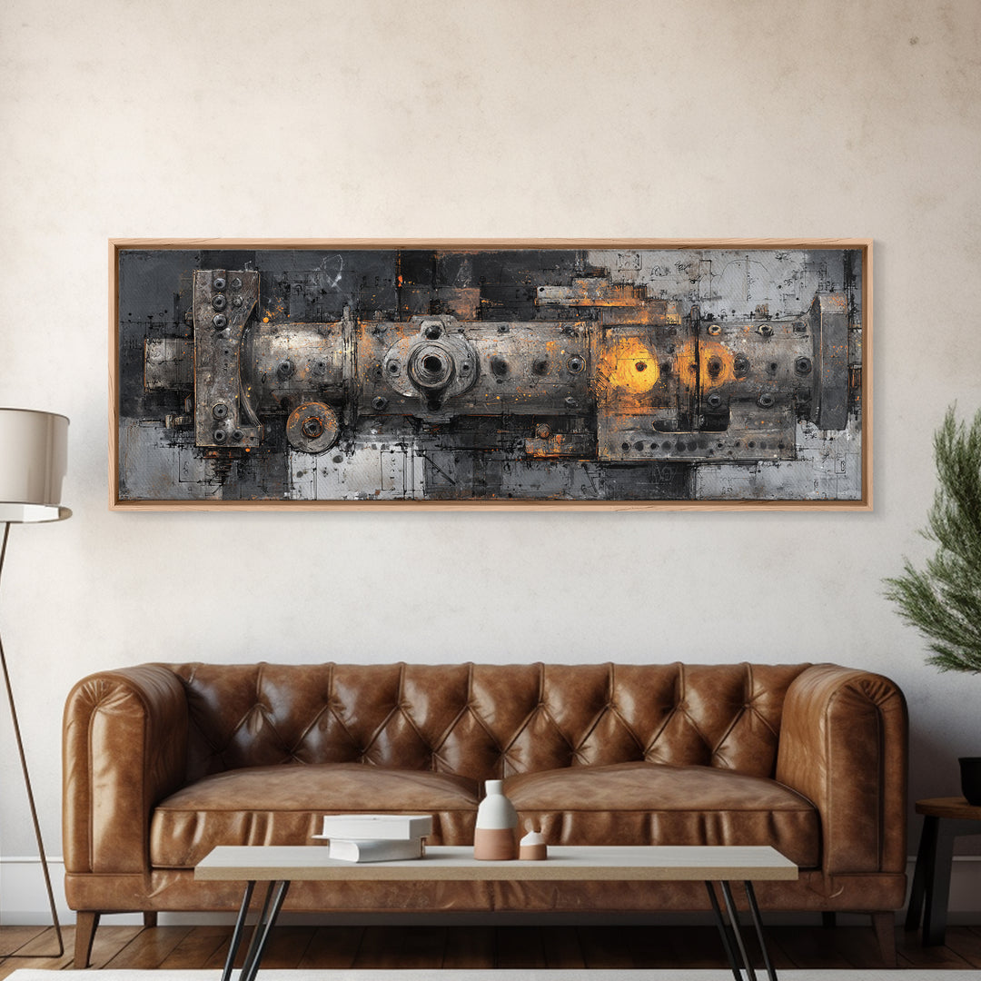Engine Blueprint Technical Drawing Canvas Print, Garage Art, Canvas Print, Garage Decor, Fine Art, Motor, Garage Art Pinup, GAR-3x1-75