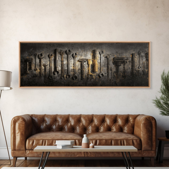 Garage Tool Silhouettes Arranged as Graphic Icons Canvas Print, Garage Art, Art, Garage Decor, Fine Art, Motor, Car Art, GAR-3x1-78