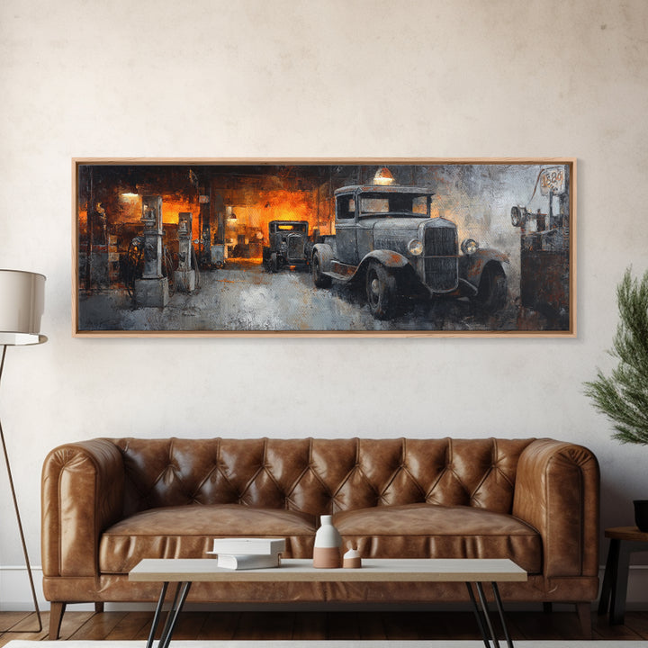 Route 66 Road Scene Without Text Framed Canvas Print, Garage Art, Game Room Art, Garage Decor, Fine Art, Motor, Fine Art Print, GAR-3x1-81