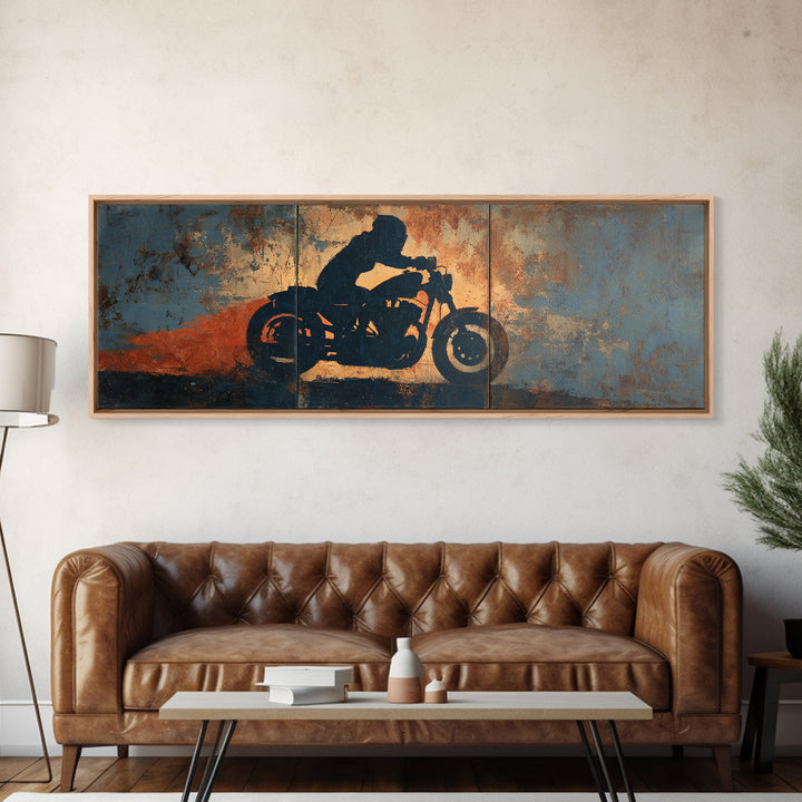 Motorcycle Rider Silhouette Canvas Print, Garage Art, Minimalist Decor, Garage Decor, Oil Painting, Motor, Metal Art, GAR-3x1-88
