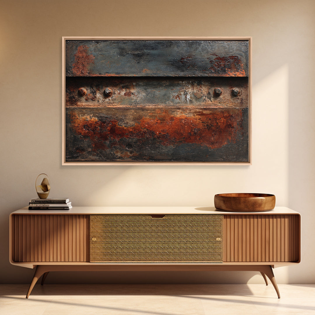 Steel and Rust Texture Abstract Panel Framed Canvas Print, Garage Art, Autumn Wall Art, Garage Decor, Fine Art, Motor, GAR-3x2-27