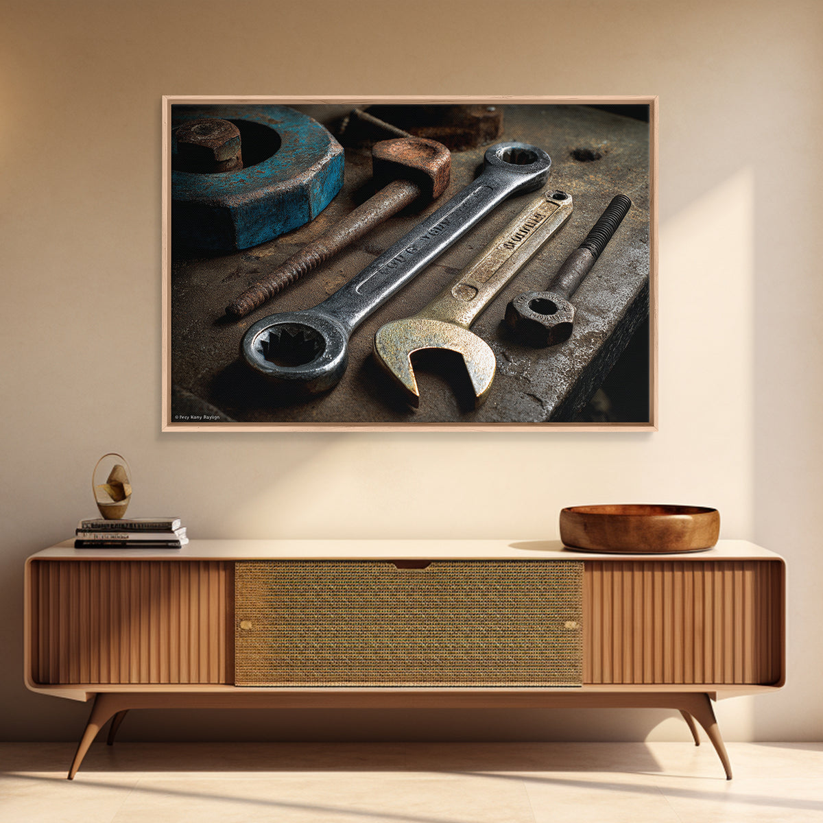 Wrench and Bolts Arranged Like Old Master Framed Canvas Print, Garage Art, Car Art, Garage Decor, Motor, Garage Art Poster, GAR-3x2-70