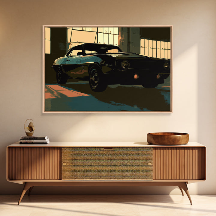 Desert Highway with Muscle Car Silhouette Canvas Print, Garage Art, Automotive Decor, Garage Decor, Oil Painting, Motor, GAR-3x2-73