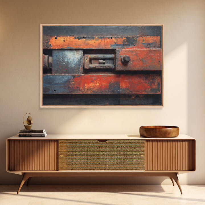 Steel and Rust Texture Abstract Panel Framed Canvas Print, Garage Art, Minimalist Decor, Garage Decor, Abstract Art, Motor, GAR-3x2-99