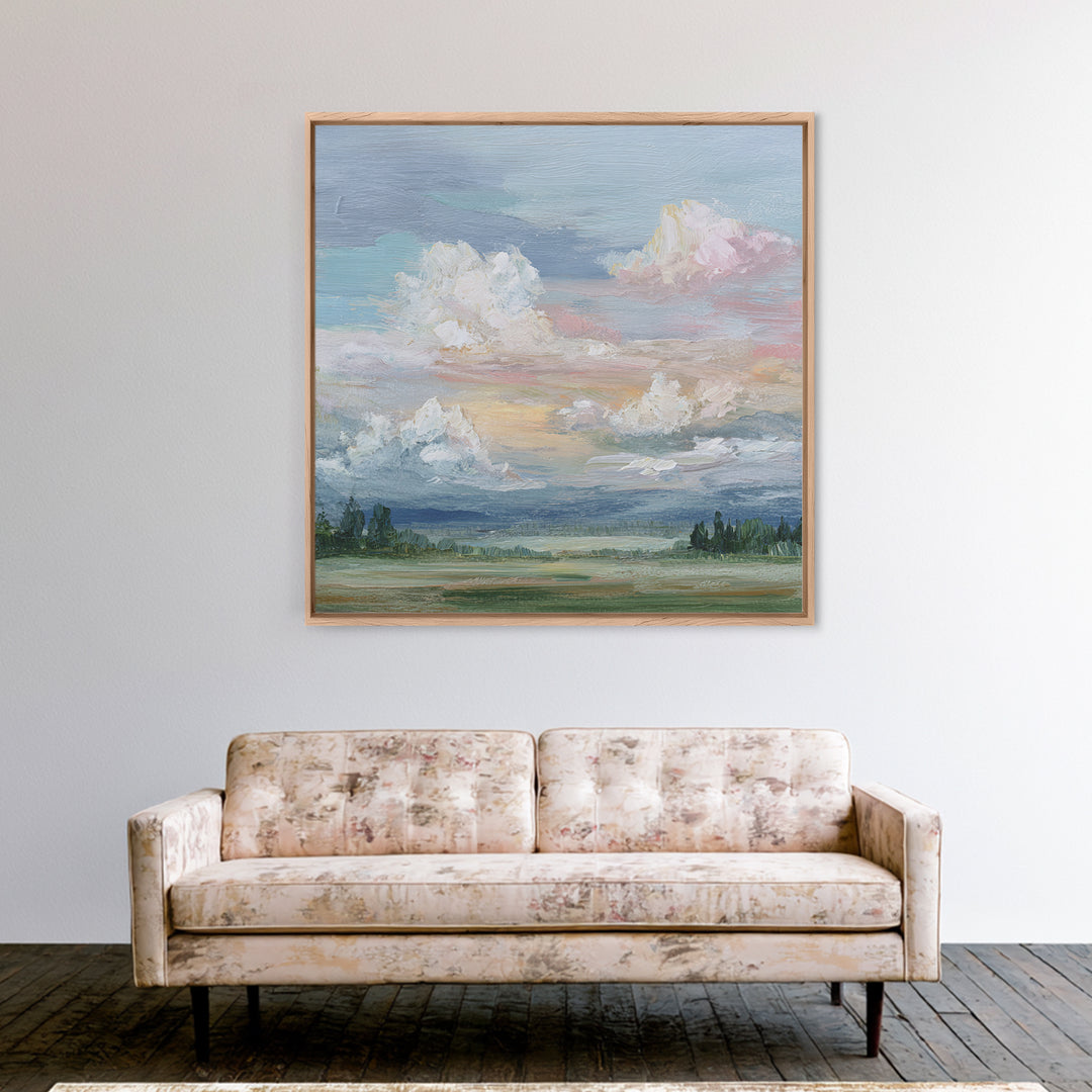 Romantic Cloudscape in Blush and Ivory Framed Canvas Print, Guest Bedroom Art, Digital Print, Bedroom Decor, Fine Art, Guest, GBA-1x1-11