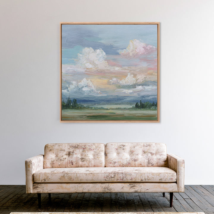 Romantic Cloudscape in Blush and Ivory Framed Canvas Print, Guest Bedroom Art, Digital Print, Bedroom Decor, Fine Art, Guest, GBA-1x1-11