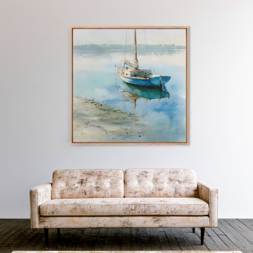 Soft Watercolor Sailboat on Quiet Water Canvas Print, Guest Bedroom Art, Pink Wall Art, Bedroom Decor, Fine Art, Guest, GBA-1x1-18