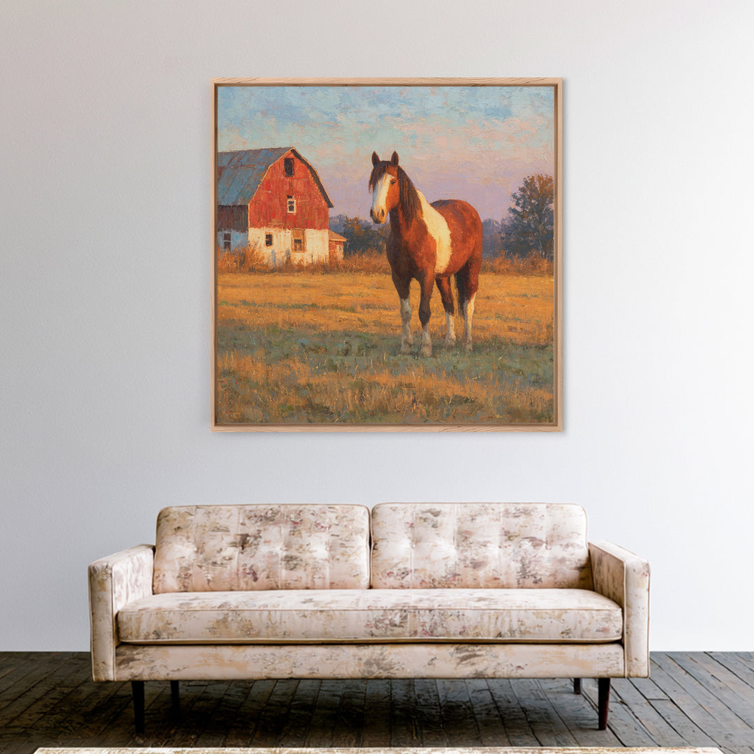 Quiet Horse Pasture at Sunset Framed Canvas Print, Guest Bedroom Art, Downloadable Prints, Bedroom Decor, Fine Art, Guest, GBA-1x1-21