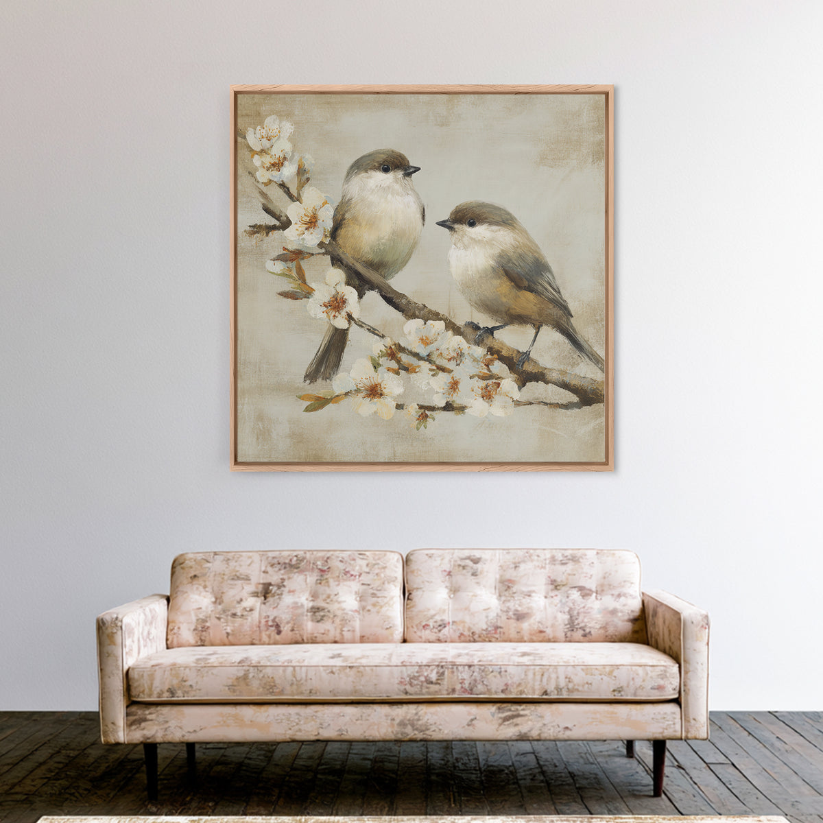 Small Bird Pair on Flowering Branch Framed Canvas Print, Guest Bedroom Art, Home, Bedroom Decor, Guest, Bedroom Wall Art, GBA-1x1-28