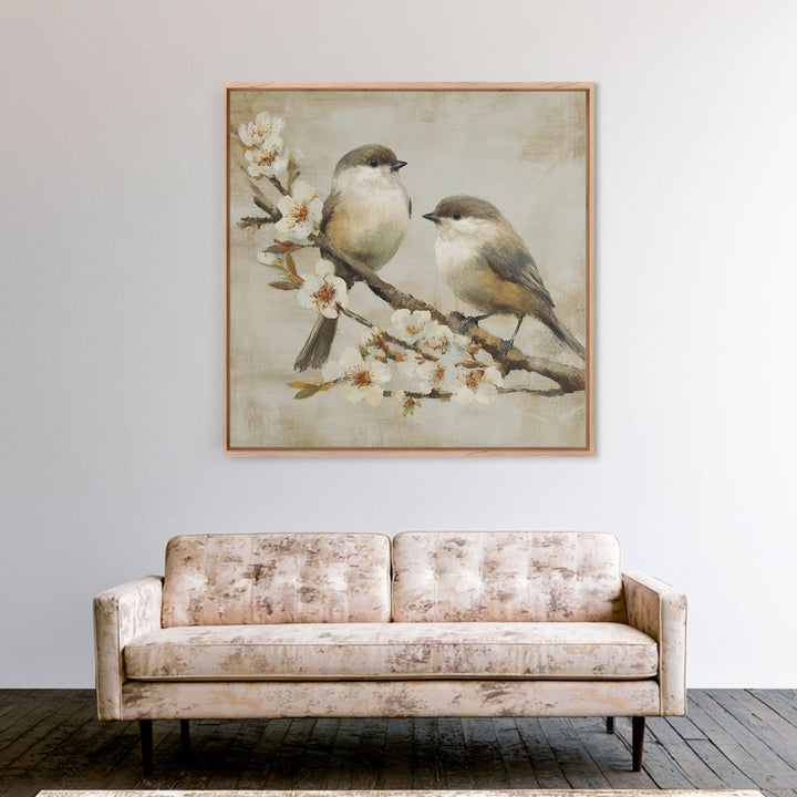 Small Bird Pair on Flowering Branch Framed Canvas Print, Guest Bedroom Art, Home, Bedroom Decor, Guest, Bedroom Wall Art, GBA-1x1-28