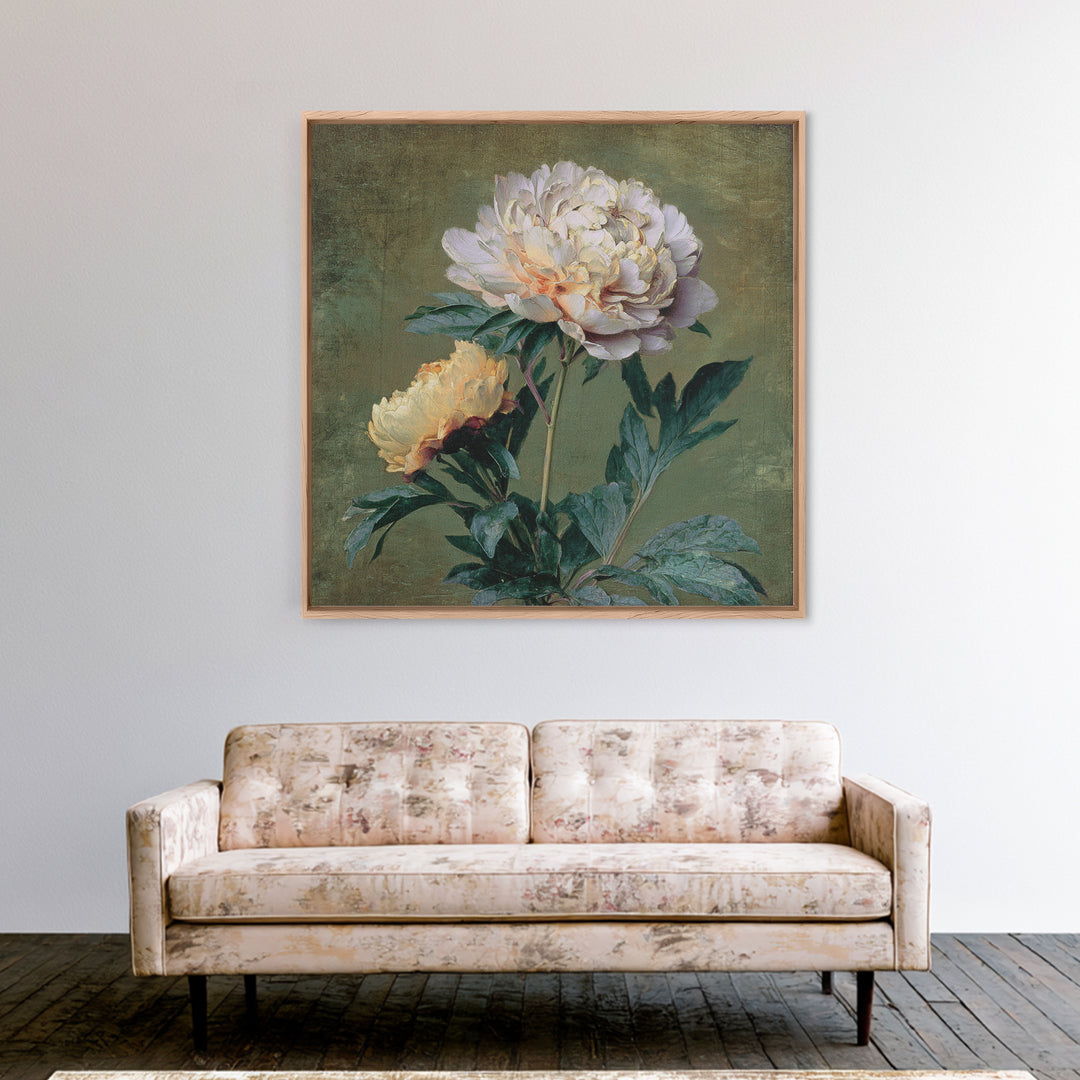 Neutral Peony Painting Framed Canvas Print, Guest Bedroom Art, Statement Artwork, Bedroom Decor, Fine Art, Guest, Wall Decor, GBA-1x1-33