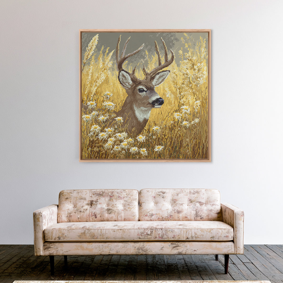 Sunlit Meadow with Delicate Flowers Framed Canvas Print, Guest Bedroom Art, Living Room Wall Art, Bedroom Decor, Guest, GBA-1x1-39