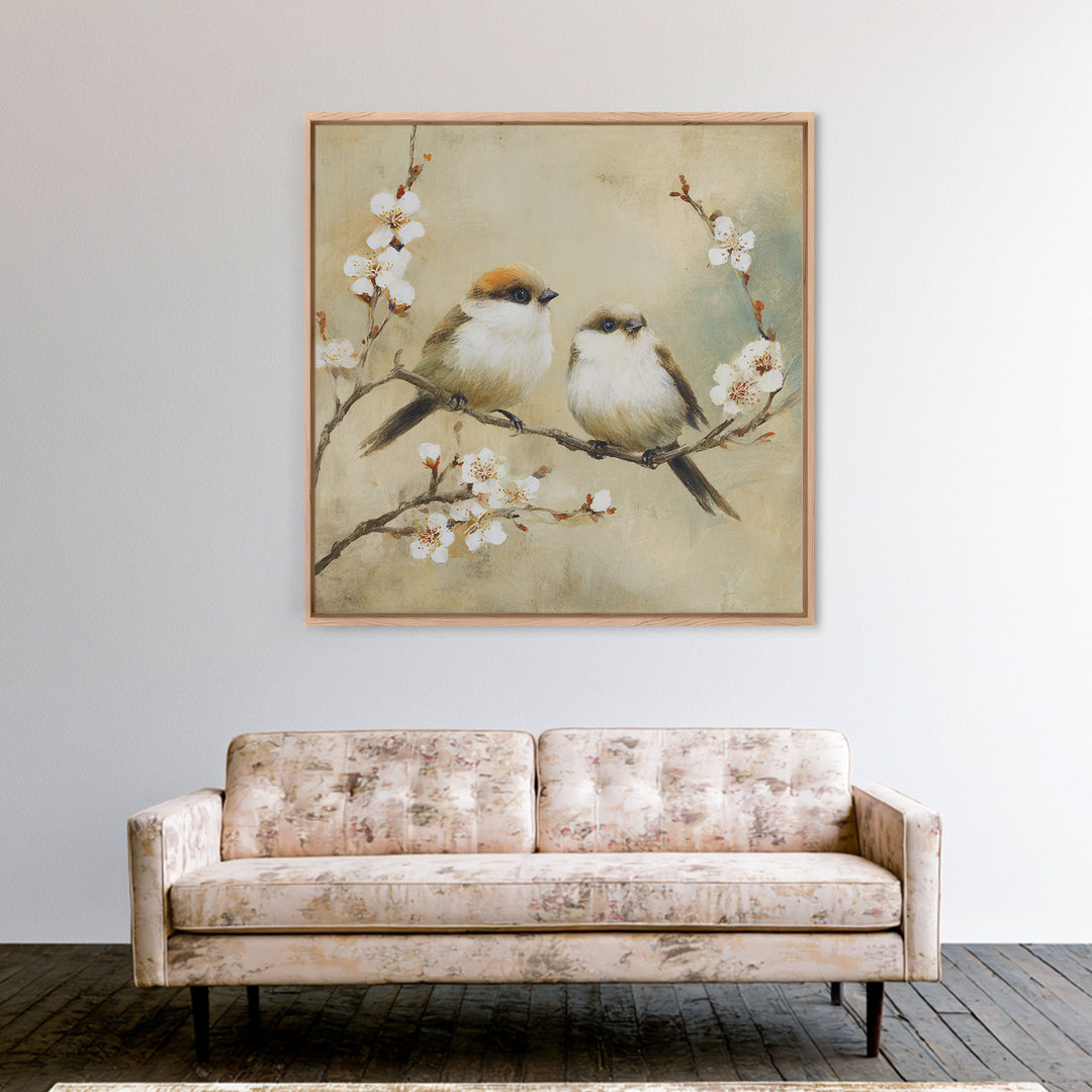 Small Bird Pair on Flowering Branch Canvas Print, Guest Bedroom Art, Home Decor, Bedroom Decor, Fine Art, Guest, Printable Art, GBA-1x1-4