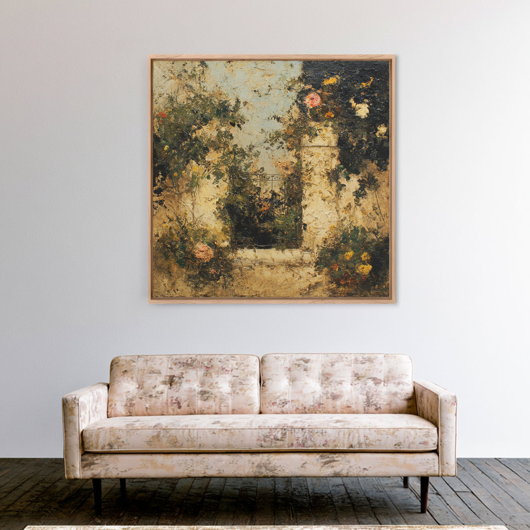 Sunlit Meadow with Delicate Flowers Framed Canvas Print, Guest Bedroom Art, Bedroom Prints, Bedroom Decor, Oil Painting, Guest, GBA-1x1-63