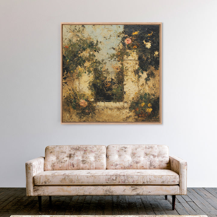 Sunlit Meadow with Delicate Flowers Framed Canvas Print, Guest Bedroom Art, Bedroom Prints, Bedroom Decor, Oil Painting, Guest, GBA-1x1-63