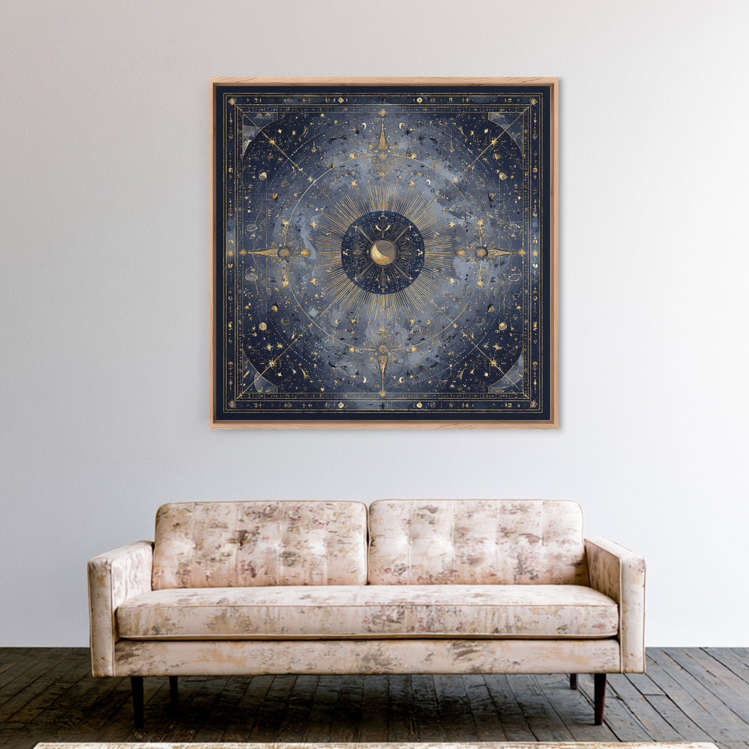 Minimal Moon and Stars Composition Framed Canvas Print, Guest Bedroom Art, Set of 3 Wall Art, Bedroom Decor, Fine Art, Guest, GBA-1x1-64